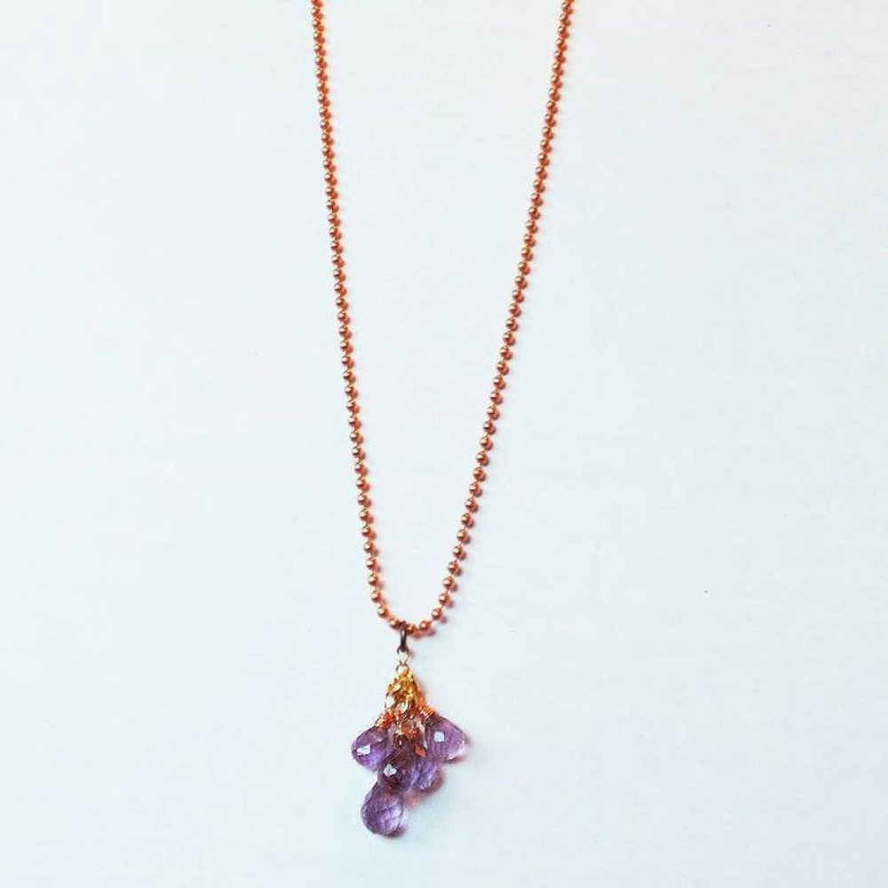 Amethyst Briolette Necklace with Brass Chain